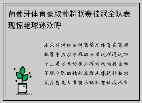 葡萄牙体育豪取葡超联赛桂冠全队表现惊艳球迷欢呼